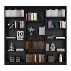 Crown 3 Piece Home Bookcase set, 74" Wide with 14 Shelves , Living Room Set Set Black