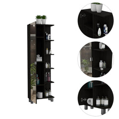 Iphigenia Mirror Linen Cabinet, Four Interior Shelves, Five External Shelves -Black