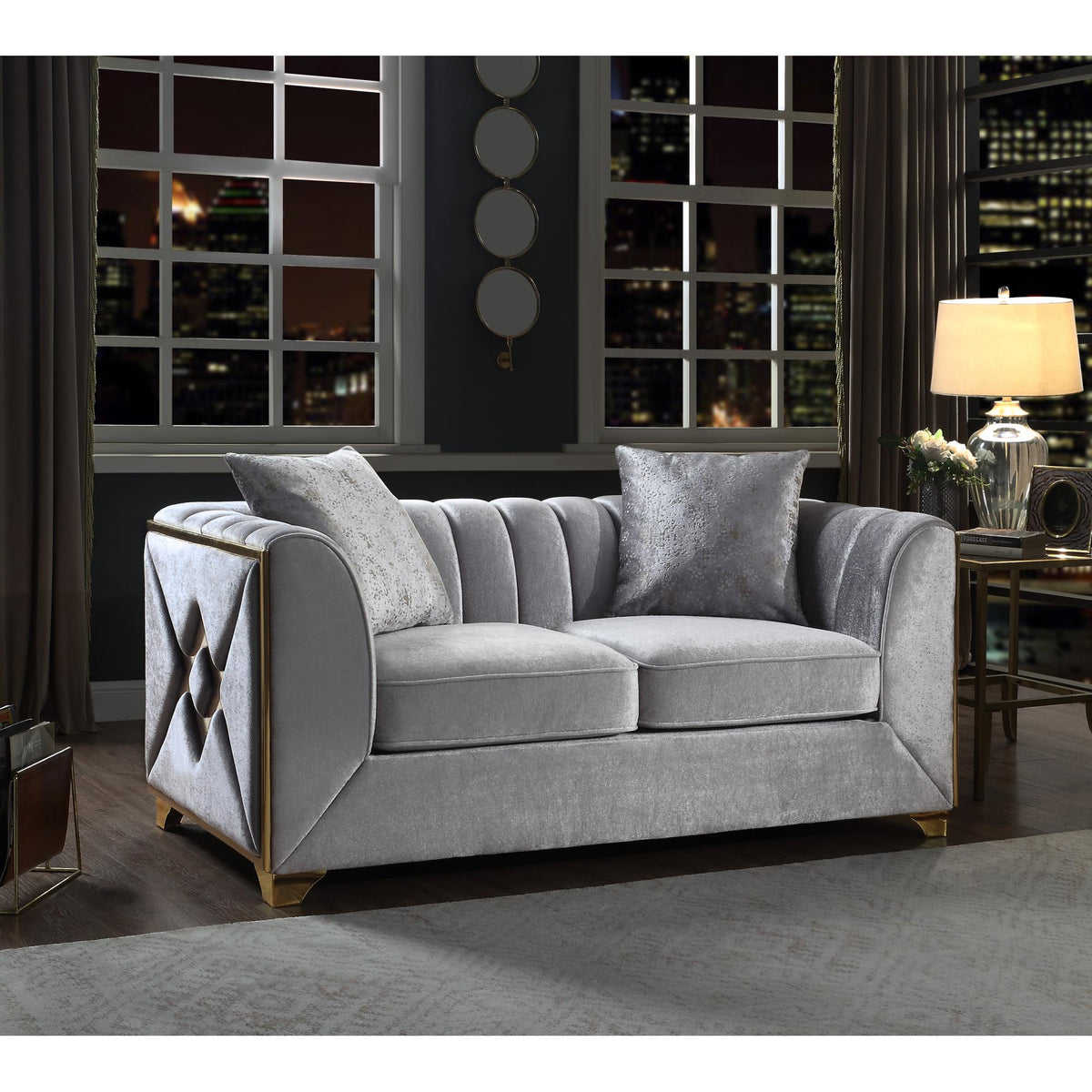 Demeter Modern Style Loveseat in Silver