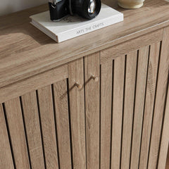 Saturn cabinet storage cabinet entryway cabinet with two doors slat style vented doors metal knob handle four shelves Dark Taupe color