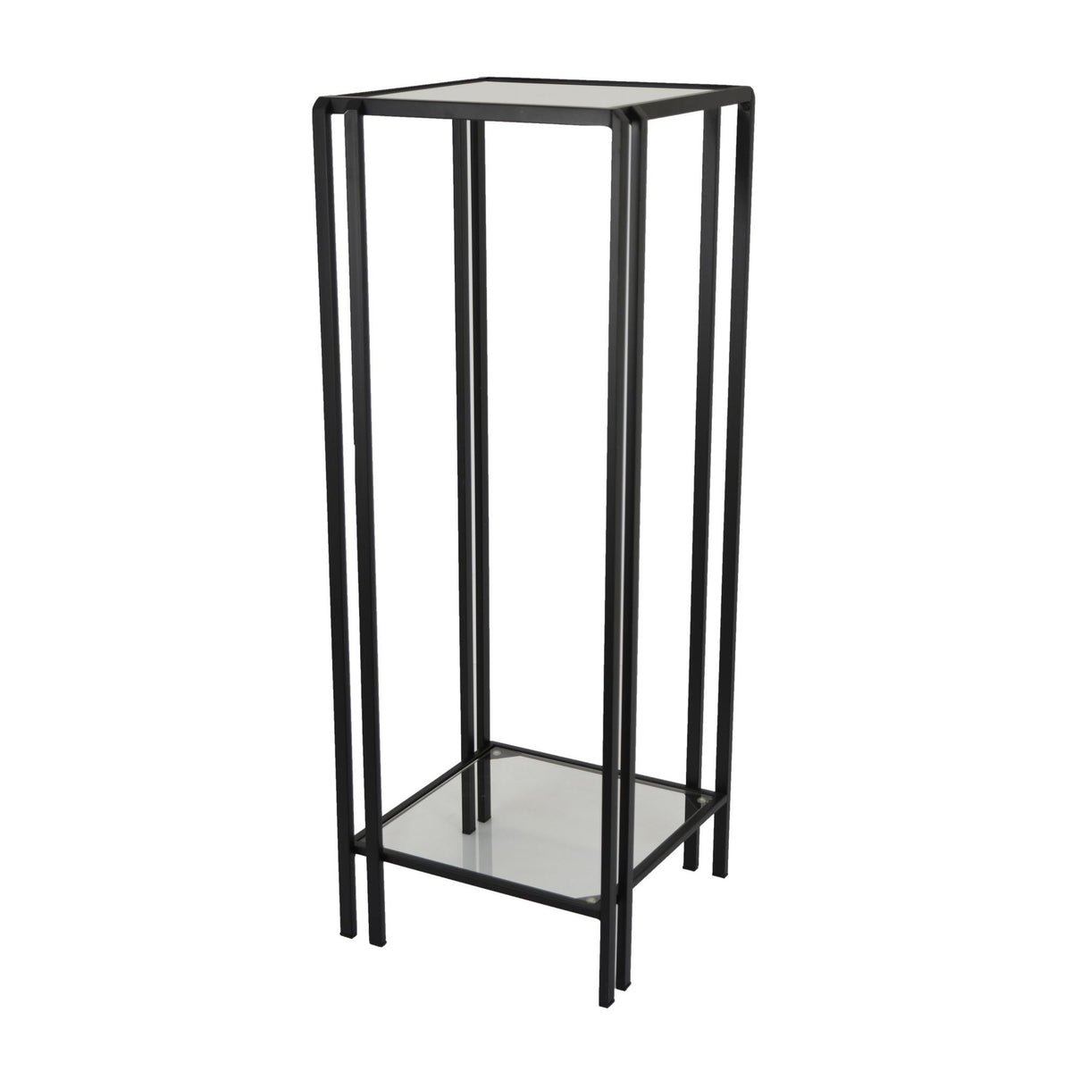 Fable Plant Stand Table, Black Metal, Square Mirrored Top, 34 Inch