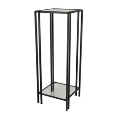 Fable Plant Stand Table, Black Metal, Square Mirrored Top, 34 Inch