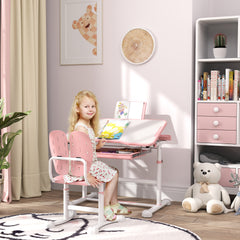 Adjustable Kids Desk and Chair Set with Tilt Desktop & Storage, Pink