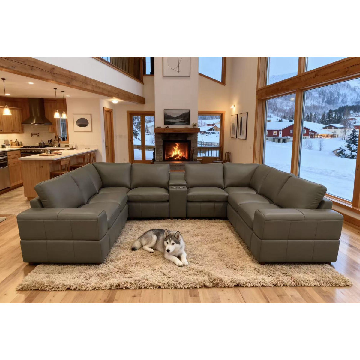 Large Arm Leather Match Upholstery Modular Sectional