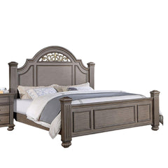 Sun King Size Panel Bed 1pc Contemporary Style Gray Bedroom Furniture Formal Floral Design in Headboard