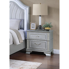 Shangri-La Gray Finish 2-Drawers Nightstand Decorative Glitter Front 1pc Bedside Table Bedroom