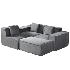 Moon Convertible Corduroy Sectional Couch with Ottoman & Pillows, Modular L Shaped Sleeper Sofa, Boneless Cloud Couch for Living Room Furniture, Dark Gray