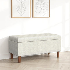 Melody Accent Storage Bench, Cream Chevron Woven Fabric, Brown, 36 Inch