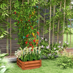 Galvanized Planter Box, 24" x 24" x 73.5" Raised Garden Bed with Tomato Cage for Climbing Vines, Brown