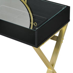 Aura Black & Gold Finish Vanity Desk W/Mirror & Jewelry Tray
