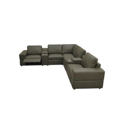 Premium Leather Match Upholstered Large Arms Sectional with Two Recliner Seats