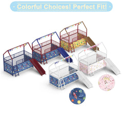 Agamemnon Metal Junior House Twin Loft Bed with Slide and Curtain Set, Super Hero Color Gold and Red