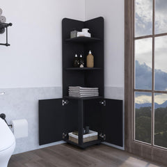 Asteroid Cabinet 62H" Tall with 3-Tier Shelf and 2-Door, Black