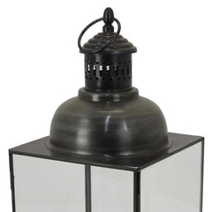 Helen Lantern, Black Metal, Glass Panels, Square Base, 20 Inch Tall