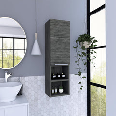 Display Single Door Cabinet 32" H, Two External Shelves, Two Interior Shelves, Smokey Oak