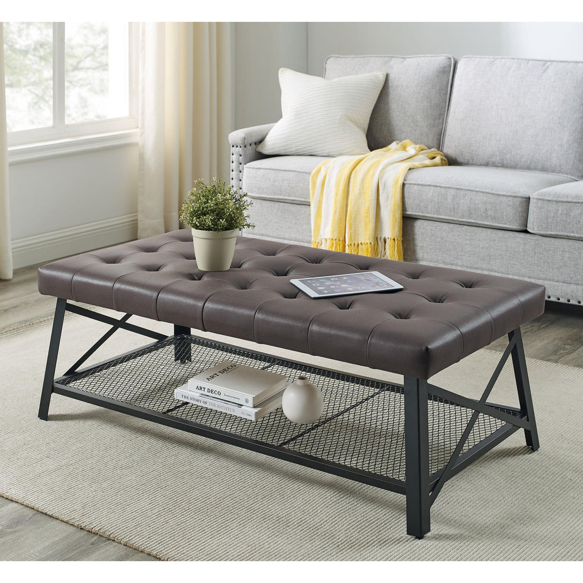 Tufted Faux Leather Like Upholstered Coffee Table