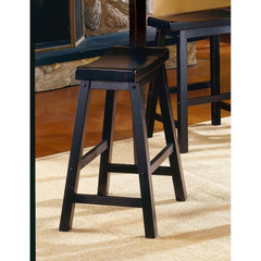Black Finish 18-inch Height Saddle Seat Stools Set of 2pc Solid Wood Casual Dining Home Furniture