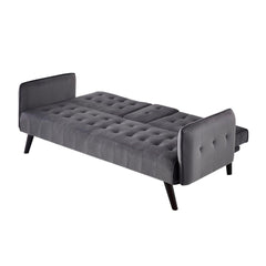 72" Velvet Convertible Sofa Bed with Cup Holders, Tufted Folding Futon Sleeper Couch, Mid-Century Modern 3 Seater for Small Spaces, 72" L x 34.6" D x 31" H, Dark Grey