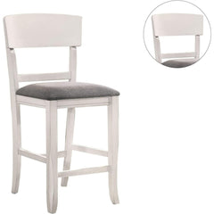 Contemporary Dining Room Counter Height Chairs Set of 2 Chairs only White Solid wood Gray Padded Fabric Seat