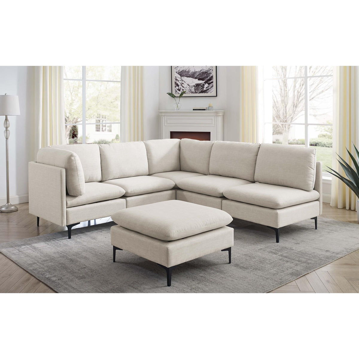 Linen Upholstered Modular Sectional with Metal Legs