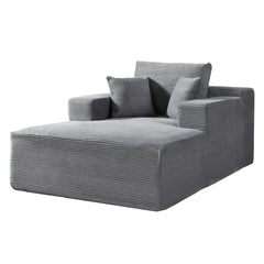 Convertible Chaise Lounge Chair Indoor – Oversized Corduroy Couch with Wide Armrest & Throw Pillows, Cozy Boneless Sleeper Sofa Bed Armchair, for Living Room, Bedroom, No Assembly Required, Dark Grey