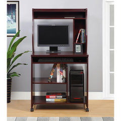 Polyxena cart computer cart utility cart with hutch shelves spice rack mobile on locking castors mahogany