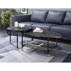 Waltz Engineered Stone Top & Black Finish Nesting Table