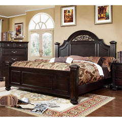 Sun King Size Bed 1pc Contemporary Style Dark Walnut Bedroom Furniture Formal Floral Design in Headboard