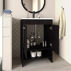 Hector Floor Vanity With Four Drawers And Two Open Shelves, Black