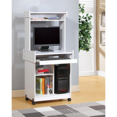 Polyxena Cart Coffee Station Computer Cart on locking castors hutch gliding shelf White color