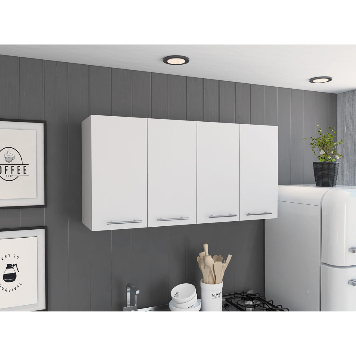 Halo Rectangle Four Swing Doors Wall Cabinet White