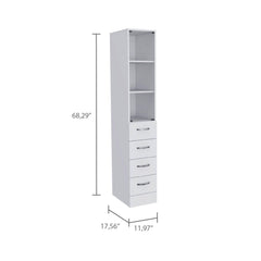 Summit Linen Cabinet, Three Shelves, Four Drawers -White