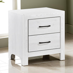 Record 24 Inch Nightstand, 2 Drawers with Black Nickel Handles, White Finish