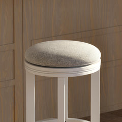 Sanctuary Counter-Height Wood Backless Barstool with Upholstered Gray Swivel Seat, White Frame, 1PC