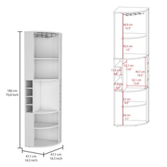 Aura Corner Bar Cabinet with Five Shelves , Eight Bottle Cubbies and Steamware White