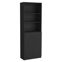 Fable 3 Piece Home Bookcase set, 67" Wide with 12 Shelves and Two-Door Cabinet , Living Room Set Set Black