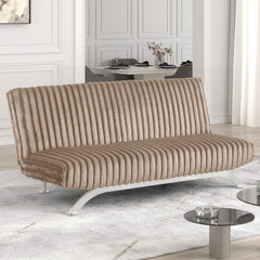 Clytemnestra Sofa Contemporary Style Convert Into Bed With Extra Support Metal Leg Chrome Finish Metal Base Legs Taupe Finish