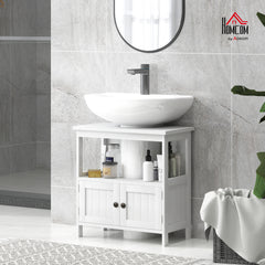 Pedestal Sink Storage Cabinet, Bathroom Under Sink Cabinet with 2 Doors and Open Shelf, Bathroom Vanity, White