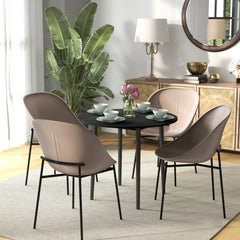 Folding Dining Table, Round Drop Leaf Kitchen Table for Small Spaces with Wood Legs, Black