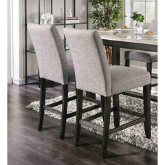 Rustic Style 2pc Counter Height Chair Padded Fabric Seat And Backrest Light Gray Finish Dining Room