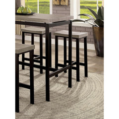 5 Pc Counter Height Table Set Two Tone Design Black Gray Dining Chairs Sturdy Metal Construction PVC Table Top Dining Room Furniture