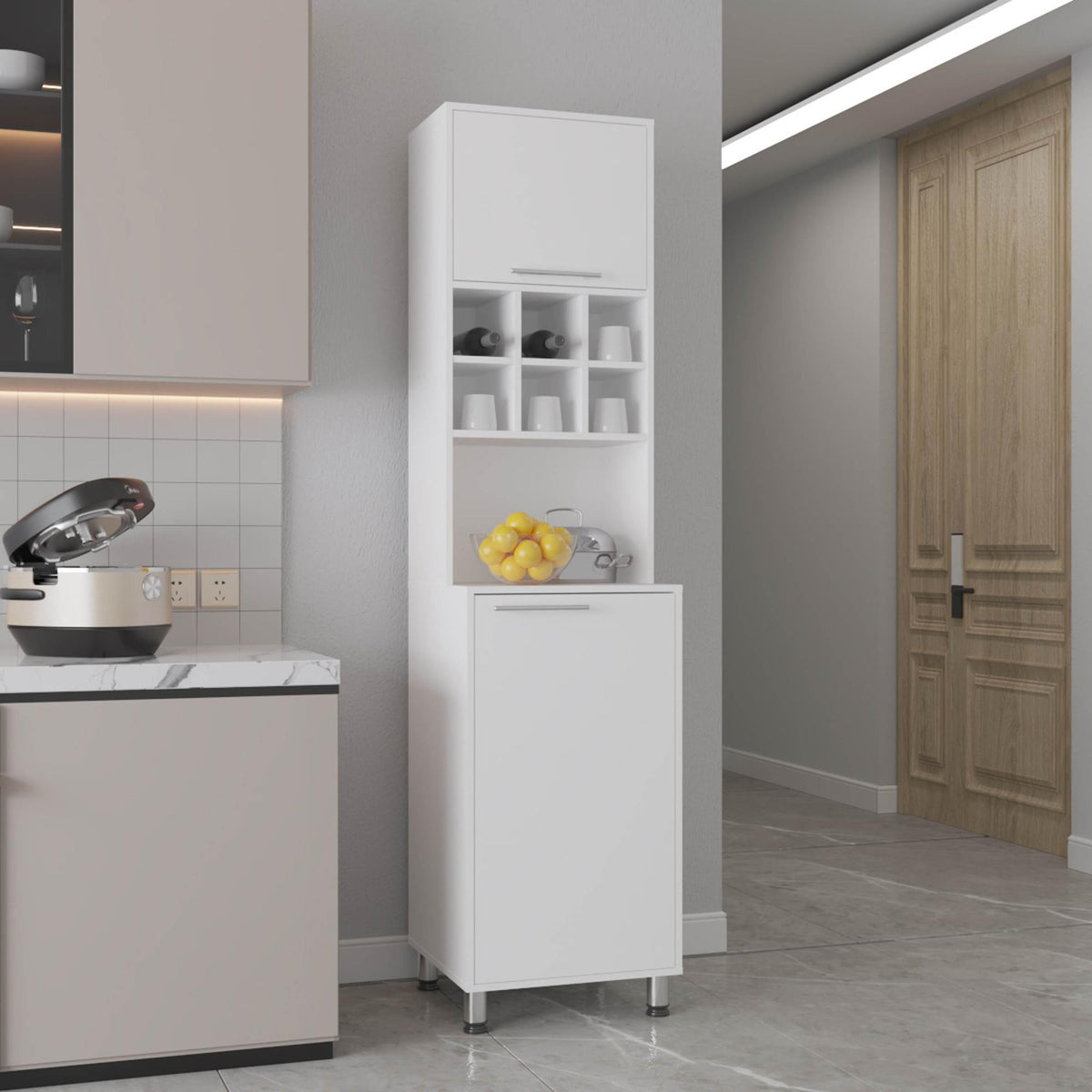 Saga 80" High Double Cabinet Kitchen Pantry , Storage Cabinet, Six spice Cubbies and Four Shelves for Kitchen, Garage White