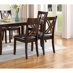7pcs Dining Set Dining Table 6 Side Chairs Clean Espresso Finish Cushion Seats X Design back Chairs