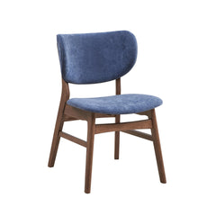 Mid-Century Modern Dining Furniture Set of 2 Side Chairs Blue And Walnut Finish Wooden Sleek Design Curved Backrest Comfort