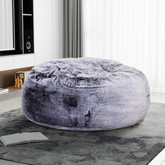 Modern 5-Foot Round Memory Foam Bean Bag Soft Faux Fur Cover Bean Bag Chair, Purple