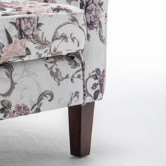 Traditional Rolled Arm Armchair, Solid Birch Wood Frame with Tapered Brown Legs, Polyester Blend Printed Cloth Upholstered Chair with Foam Filled Seat for Living Room Office