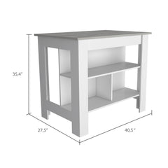 Astyanax Kitchen Island, Four Legs, Three Shelves -White / Ibiza Marble