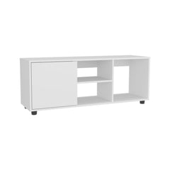 Chronos 51" Wide Tv Stand with One Door Cabinet , Four Open Shelves, Cable Management, Living Room, Tv Room White