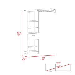 Oasis 150 Closet System, Metal Rod, Five Open Shelves, One Drawer -White