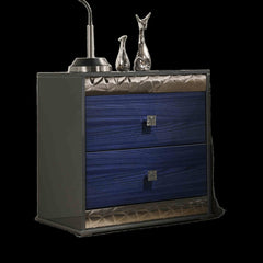 Glam Style 1pc Nightstand Chrome Molding Metal Side Glide Ash Gray And Indigo Blue Finish Bedroom Furniture